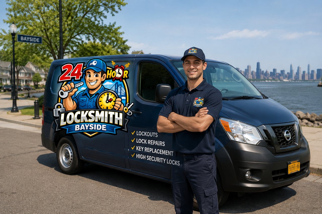 24 Hour Locksmith Bayside vans near the Bayside marina and Little Neck Bay